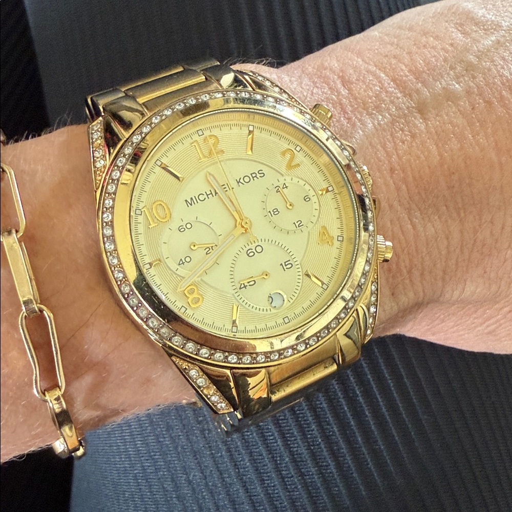 Michael Kors Gold Chronograph Watch with Crystal Bezel